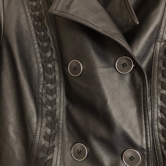 City Chic Trench Coat Sz XS 14 Black Vinyl Weave - Picture 9 of 13